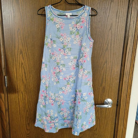 J. Jill Dresses & Skirts - Gorgeous J. Jill Baby Blue Pink Floral Linen Dress Size Small